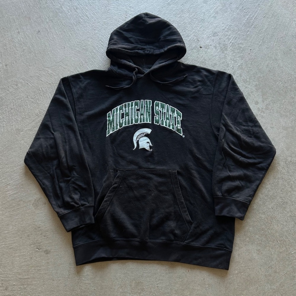 Vintage 90s Michigan‎ State Spartans Sweatshirt Size XL Black Hoodie NCAA MSU